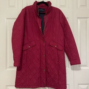 Lands' End Women's Quilted Long Coat - Berry Red